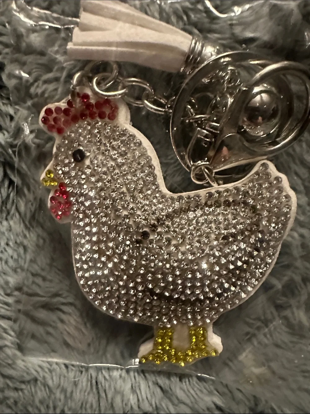 Crystal Embellished Chicken Bird Keychain - Silver and Yellow